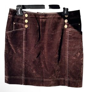 Etcetera Denim Velvety Brown Skirt with Gold Zipper Size 8 EUC